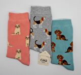 CİHO SOCKS Daily 6 Çift Kadın Tam Havlu Yumuşak Eğlenceli Köpek Desenler Kışlık Soket Çorap