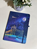 Dolunay Hologramlı Sert Kapak Lastikli Çizgili Defter 14 x20cm 80 Yaprak