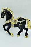 Siyah At Broş - Kristal Taşlı Zarif Horse Brooch | Şık At Figürlü Kadın Aksesuar