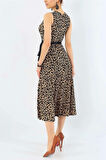 Sıfır Kol Leopar Krep Elbise