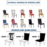 İpek Kadife Streç Sandalye Kılıfı Likralı Lastikli 6'lı Kadife Sandalye Örtüsü - LACİVERT 