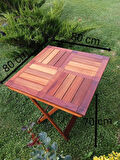 BİRAYSE Ahşap İroko Katlanır Rustik 80x80 Mini Yemek Masası