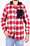 Dagoster DMG23-193714 Kırmızı Günlük Kapüşonlu Oversize Oduncu  Erkek Gömlek