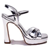 Dagoster DZA07-405902 Gümüş Ayna Çapraz Bant Platform Topuklu  Kadın Ayakkabı