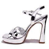 Dagoster DZA07-405902 Gümüş Ayna Çapraz Bant Platform Topuklu  Kadın Ayakkabı