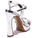 Dagoster DZA07-405902 Gümüş Ayna Çapraz Bant Platform Topuklu  Kadın Ayakkabı