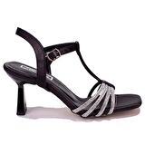 Dagoster DZA07-1125051 Siyah Saten Taşlı Abiye Topuklu Kadın Ayakkabı