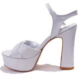 Dagoster DZA07-337350 Gümüş Simli Tek Bant Platform Topuklu  Kadın Ayakkabı