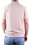 Dagoster DMG23-231237 Bej Beyaz Günlük Çizgili Polo Yaka Erkek Tişört