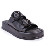 Dagoster DZA07-890784 Siyah Ortopedik Günlük Taşlı  Kadın Terlik