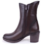 Dagoster DZA07-1314700 Kahve Klasik Topuk Fermuarlı Deri Kadın Bot