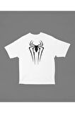 Spider-Man Logo Baskılı Unisex Tişört, Oversize Marvel Örümcek Adam Tişört