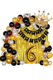 Büyük Boy Kral Taçlı 6 Yaş Balon Zinciri Doğum Günü Seti