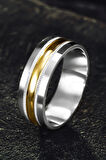 Erkek Gümüş Alyans - Altın Geçişli 925 Ayar Erkek Yüzük