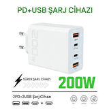 200W Süper Hızlı Şarj Adaptörü 4 Port 2 USB + 2 PD (Type-C) Çoklu Cihaz Uyumlu Şarj Başlığı Hızlı Şarj Aleti