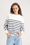 DeFacto Relax Fit Bisiklet Yaka Çizgili İnce Sweatshirt A9255AX24SPNV31