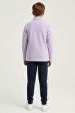 Erkek Çocuk Uzun Kollu Mor Dik Yaka Yarım Fermuarlı Polar Üst-Sweatshirt - Erkek Çocuk Polar