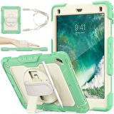 Apple iPad 5. 6. Nesil 2017 2018 9.7" inch Strap Tablet Kılıfı Ekran Koruyuculu Kalemlikli 360°Döner Darbeye Dayanıklı