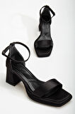 Suzi Siyah Saten Platformlu Açık Burunlu Kalın Topuklu Ayakkabı 