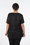 Twomail Yuvarlak Yaka Büyük Beden Kısa Kollu Portakal Kadın T-Shirt MY2150P10777