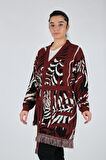 Lal V Yaka Desenli Bordo Kadın Hırka 21241006