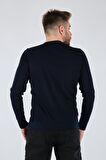 ECER BİSİKLET YAKA DESENLİ UZUN KOL LACİVERT ERKEK TRİKO 77722123