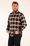 BROTHERS DÜZ YAKA COMFORT FIT KARELİ UZUN KOL SİYAH-BEJ ERKEK GÖMLEK 2127049