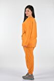VEDİ-BB V YAKA file detaylı UZUN KOL ORANJ BAYAN SWEAT SHIRT 22122311