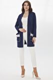 DESEN ŞAL YAKA CEPLİ LACİVERT Kadın HIRKA 22122701