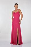 Dori Degaje Yaka Sırt Detaylı İp Askılı Fuşya Kadın Elbise 221KB4049