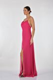 Dori Degaje Yaka Sırt Detaylı İp Askılı Fuşya Kadın Elbise 221KB4049