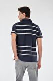 Porto Cervo Polo Yaka Slim Fit Çizgili Kısa Kollu Lacivert Erkek t-shirt 221220204