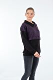 Vedi Gömlek Yaka Desenli Uzun Kollu Siyah Kadın Sweatshirt 22233303
