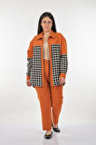 Sedna Düz Yaka Büyük Beden Kareli Siyah-Beyaz Kadın Ceket 22KCKT2514