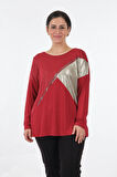 Twomail Yuvarlak Yaka Büyük Beden Uzun Kollu Kırmızı Kadın Bluz MY2150P10758