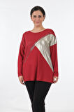 Twomail Yuvarlak Yaka Büyük Beden Uzun Kollu Kırmızı Kadın Bluz MY2150P10758
