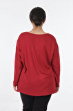 Twomail Yuvarlak Yaka Büyük Beden Uzun Kollu Kırmızı Kadın Bluz MY2150P10758