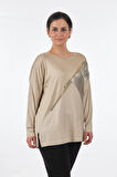 Twomail Yuvarlak Yaka Büyük Beden Uzun Kollu Keten Kadın Bluz MY2150P10758