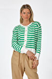 Lal Çizgili Ekru-Yeşil Kadın Hırka 23170026