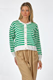 Lal Çizgili Ekru-Yeşil Kadın Hırka 23170026