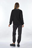 Unique Mode Gömlek Yaka Yaka Detaylı Siyah Kadın Sweatshirt UW242005