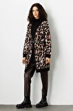 On Leopar Desenli Siyah Kadın Hırka 23225922