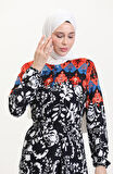 Amelya Farbalı Kuşaklı Viskon Elbise S-M-L-XL Beden