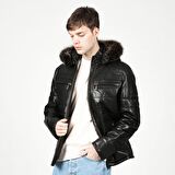 DERİCLUB E1039 Kapüşonlu Gerçek Deri Erkek Kaban