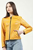 DERİCLUB RM384 Baskılı Crop Fit Gerçek Deri Kadın Mont
