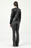 DERİCLUB RM384 Kroko Baskılı Crop Fit Gerçek Deri Kadın Mont