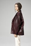 DERİCLUB WM019 Oversize Biker Hakiki Deri Kadın Mont