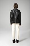 DERİCLUB WM031 Oversize Biker Kadın Silme Deri Mont