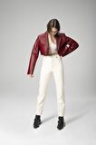 DERİCLUB WM034 Gerçek Deri Crop Blazer Kadın Ceket