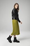 DERİCLUB VGN1 Crop Fit Gerçek Deri Kadın Mont